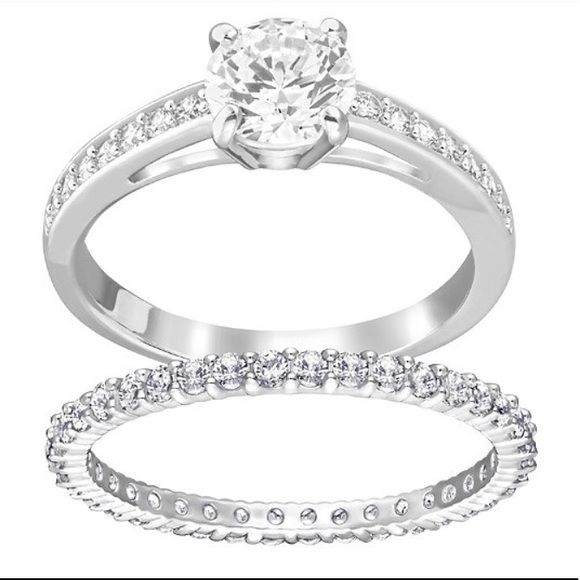 Swarovski Jewelry - Swarovski White Rhodium Plating Set Ring Size 6